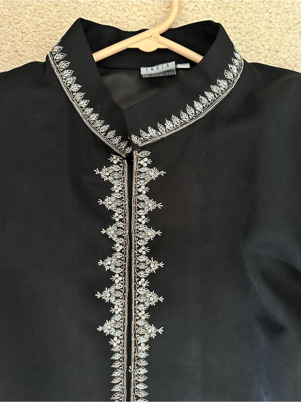 Men’s Kurta, black, silver embroidery